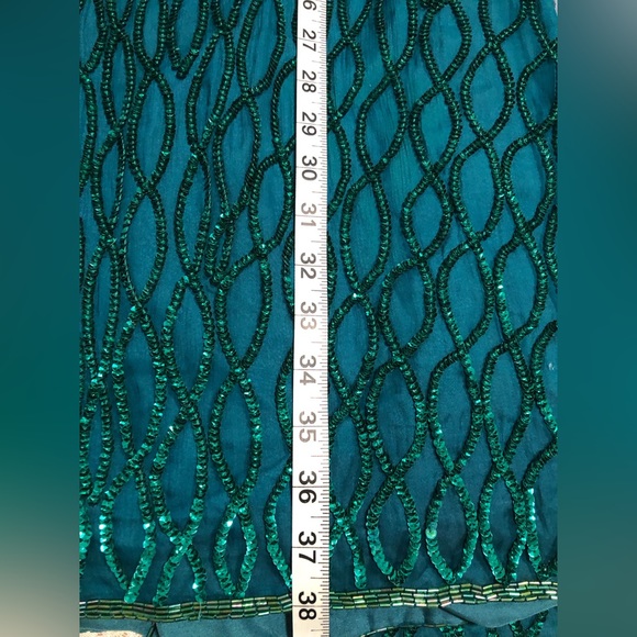 Vintage Laurence Kazar Emerald Green Sequin Cocktail Dress Sz L - Picture 8 of 8